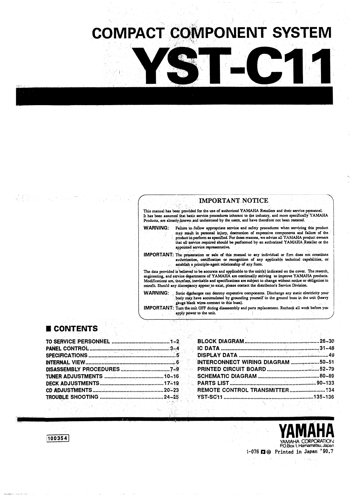 Yamaha YST-C11 Service Manual