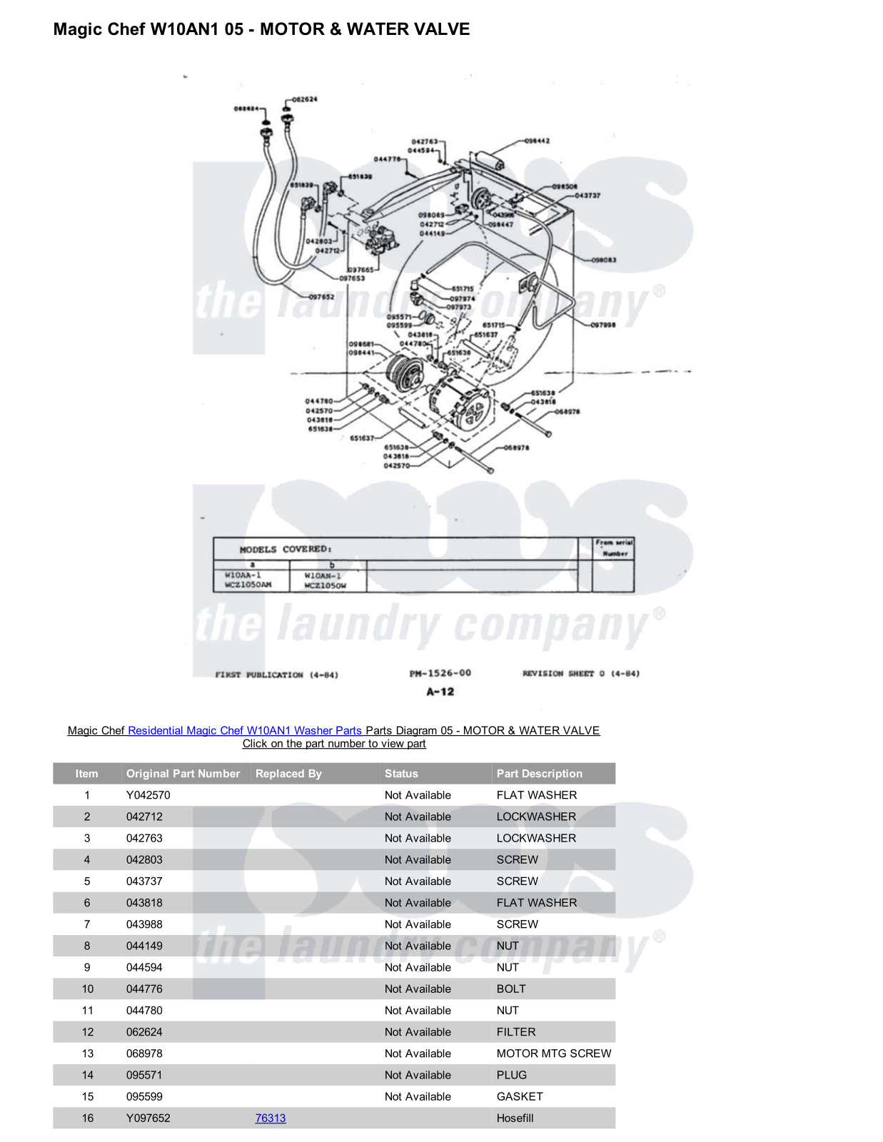 Magic Chef W10AN1 Parts Diagram