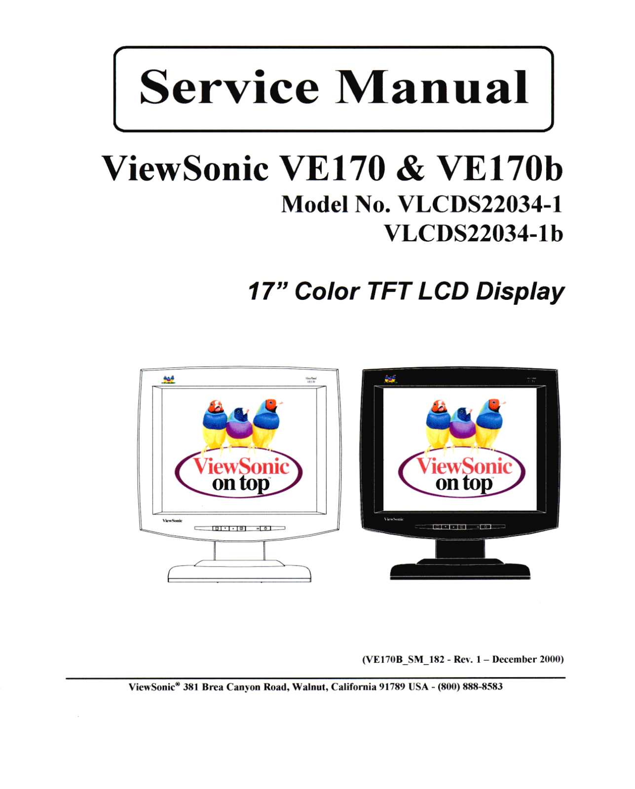 ViewSonic VE170,VE170b,VLCDS22034-1,VLCDS22034-1Ь Service manual