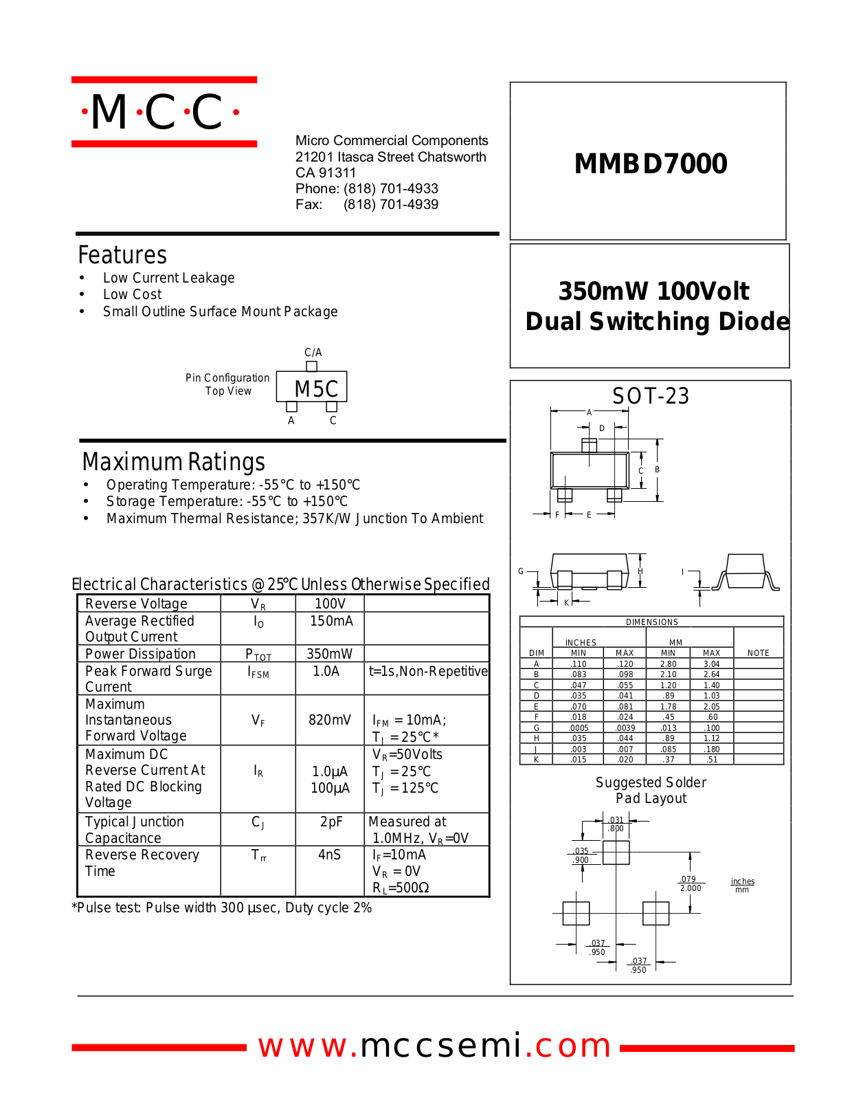 MCC MMBD7000 Datasheet