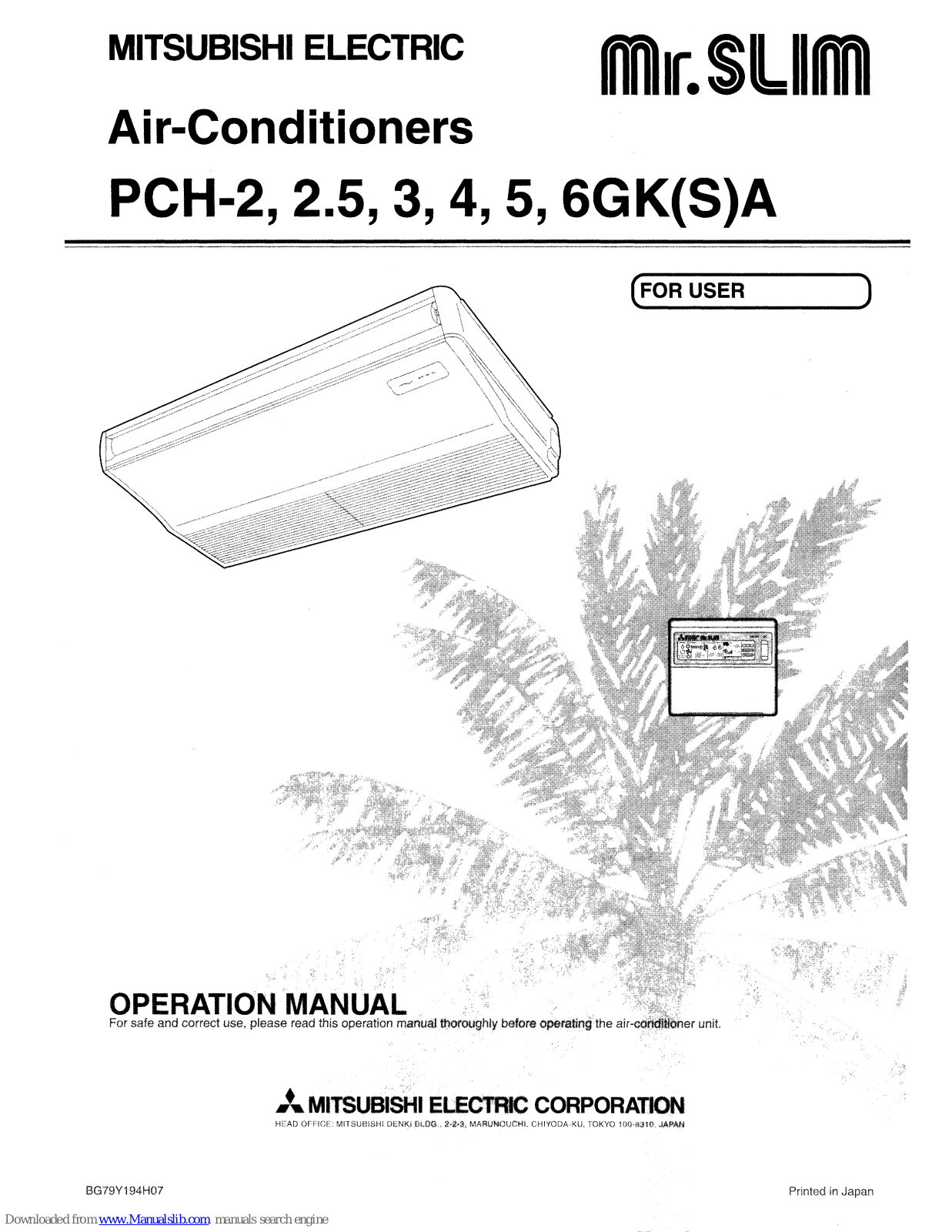 Mitsubishi PCH-4, PCH-2.5, PCH-5, PCH-2GKA, PCH-2GKSA Operation Manual