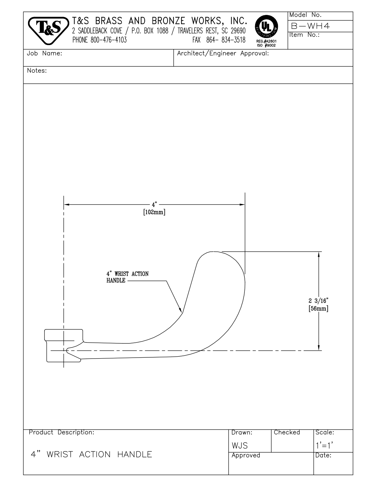 T & S Brass & Bronze Works B-WH4 General Manual