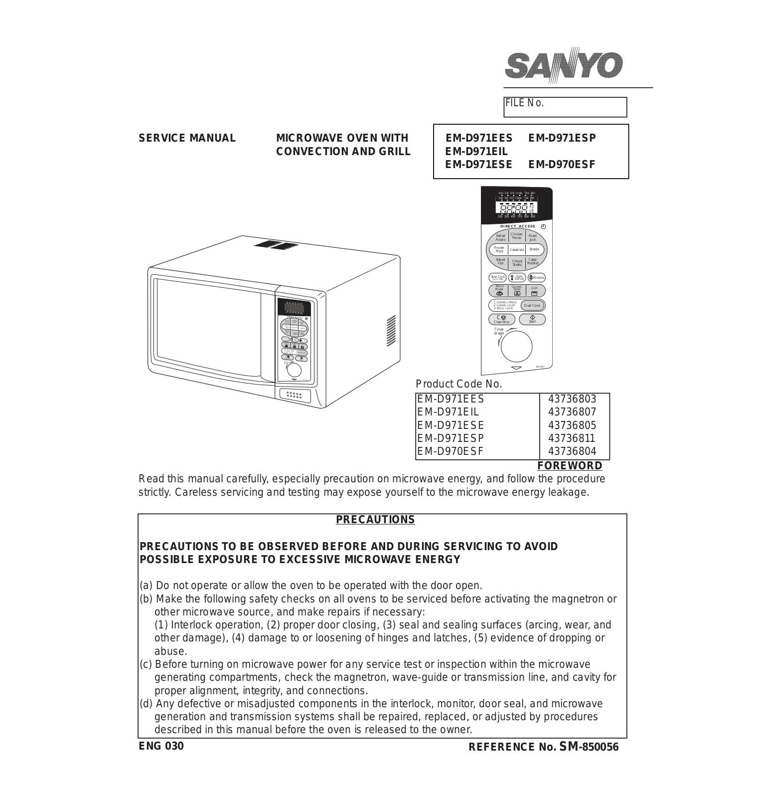 Sanyo EM-D970, EM-D971 Service Manual