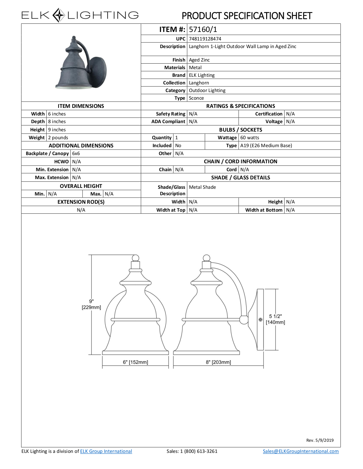 ELK Lighting 571601 Specifications - ManualMachine.com