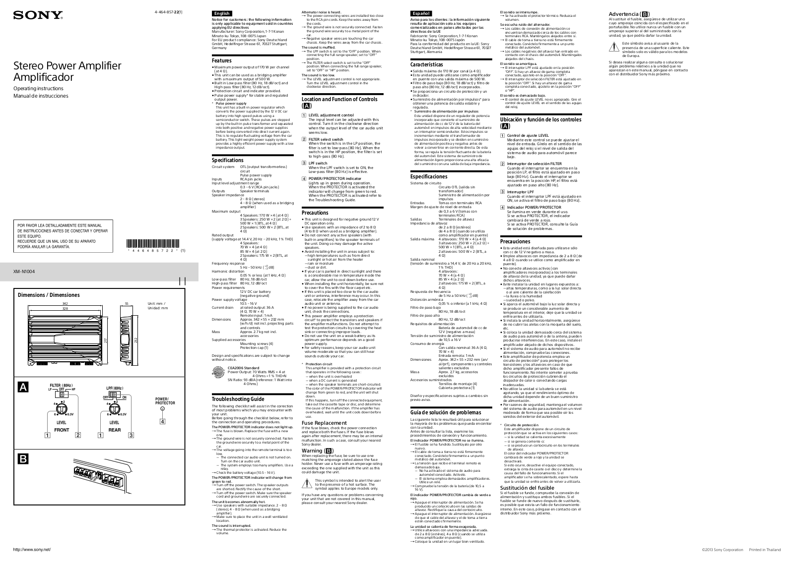 Sony XM-N1004 User Manual