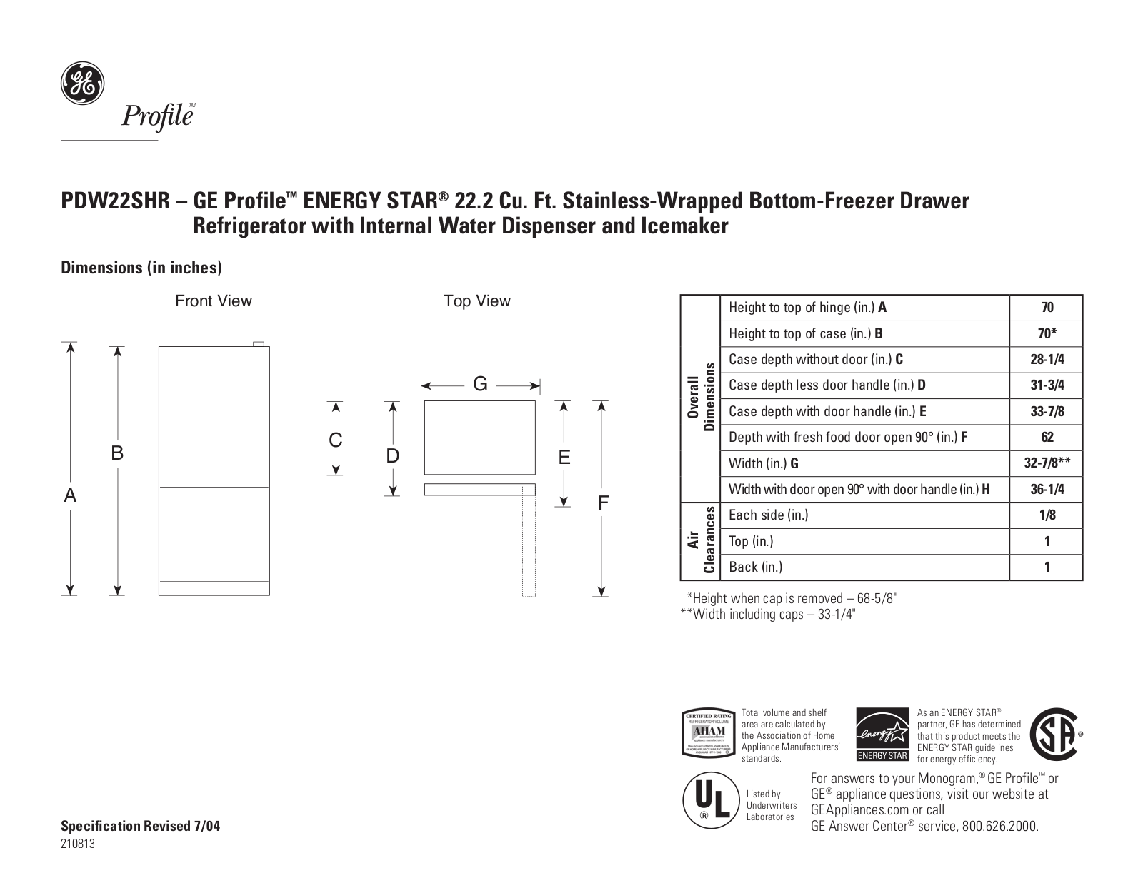 GE PDW22SHR Specification - ManualMachine.com