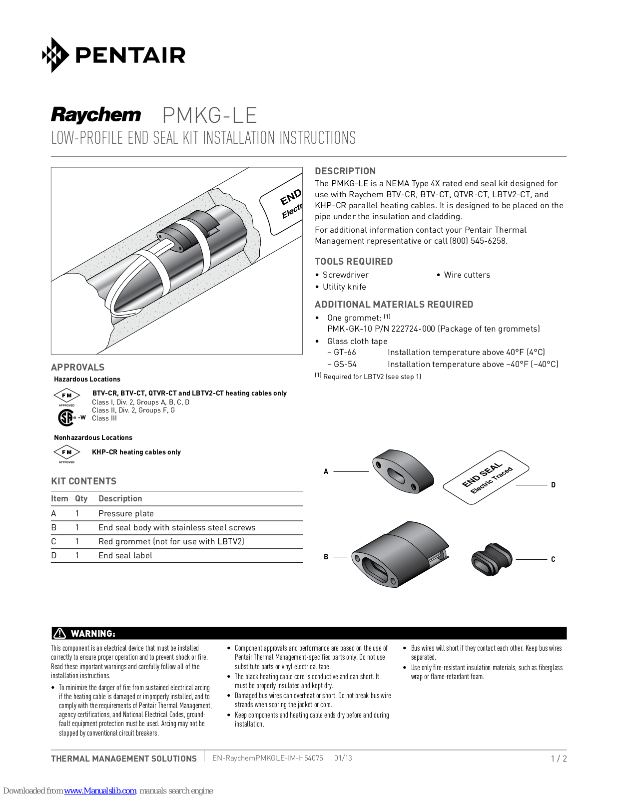 Pentair Raychem PMKG-LE Installation Instructions Manual