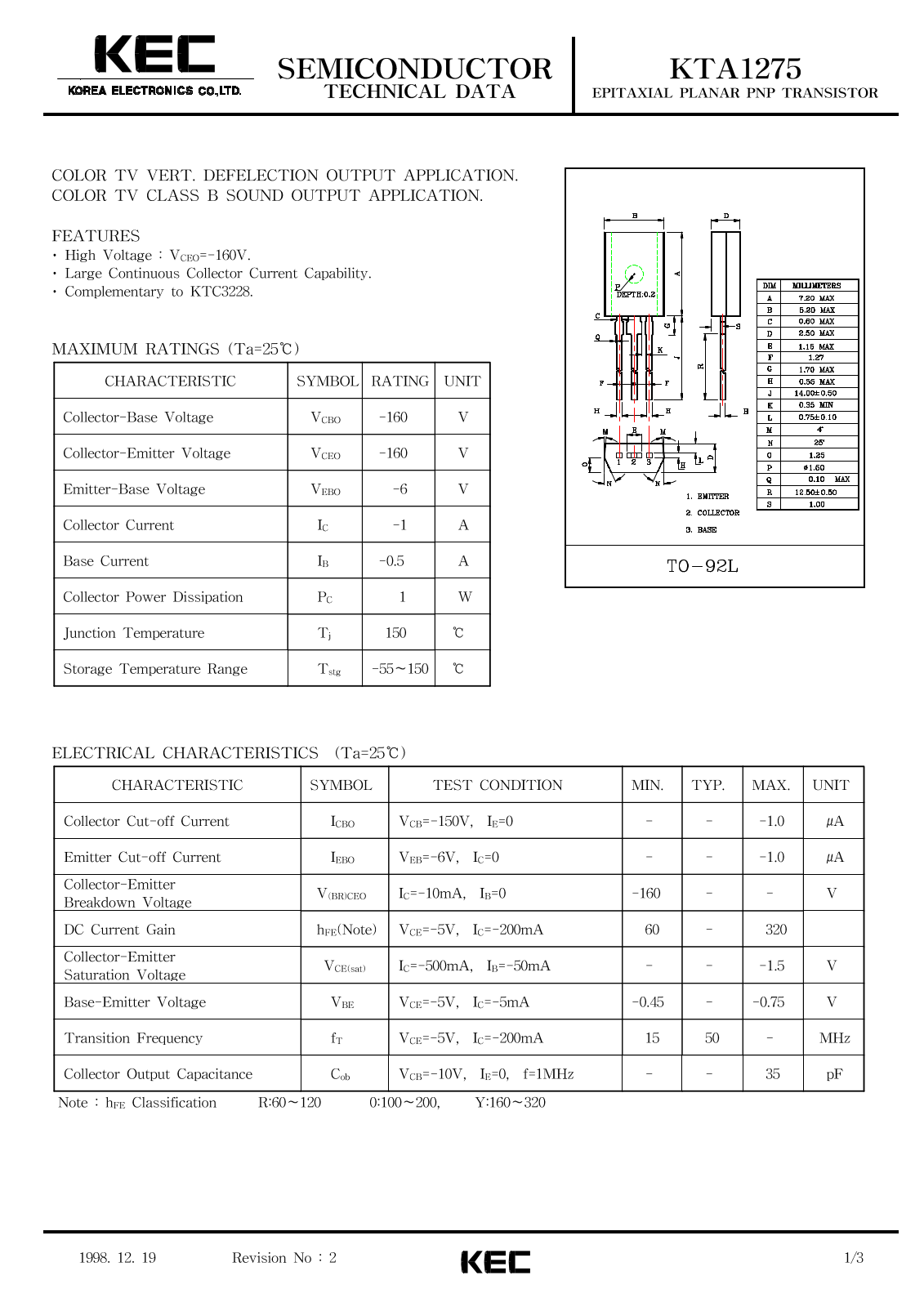 KEC KTA1275 Datasheet