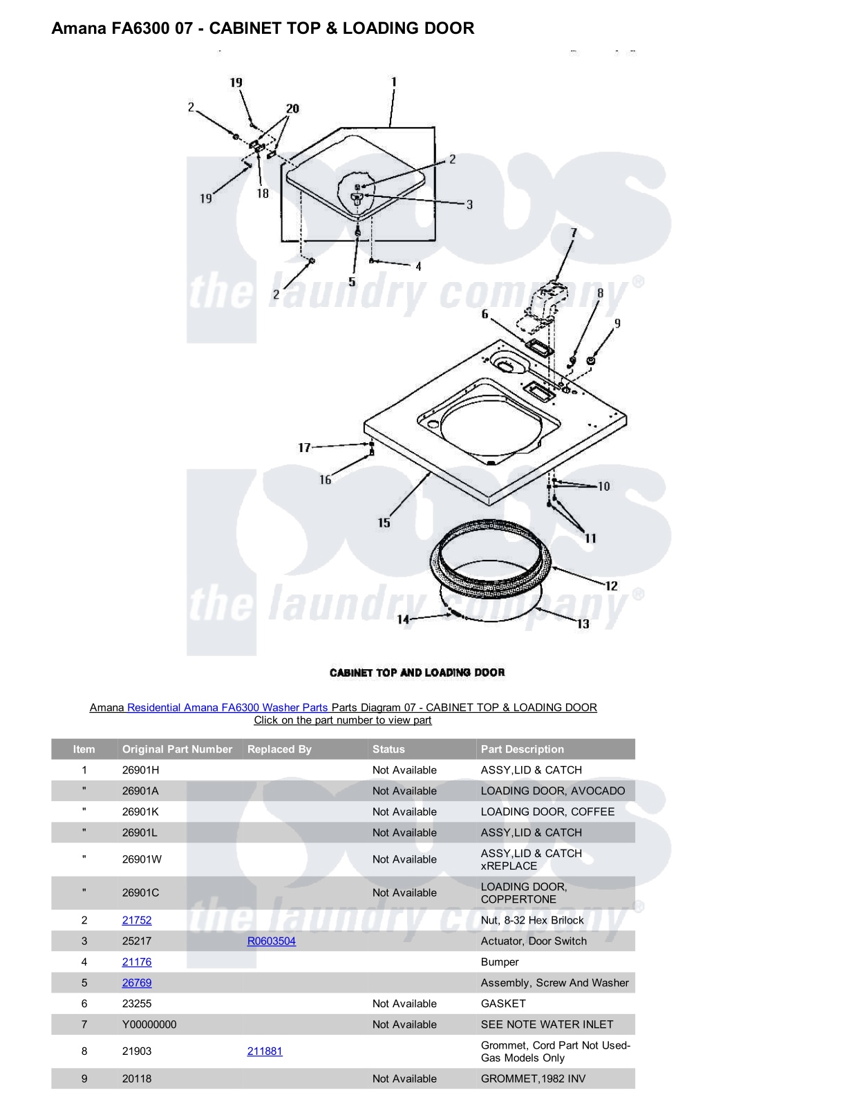 Amana FA6300 Parts Diagram