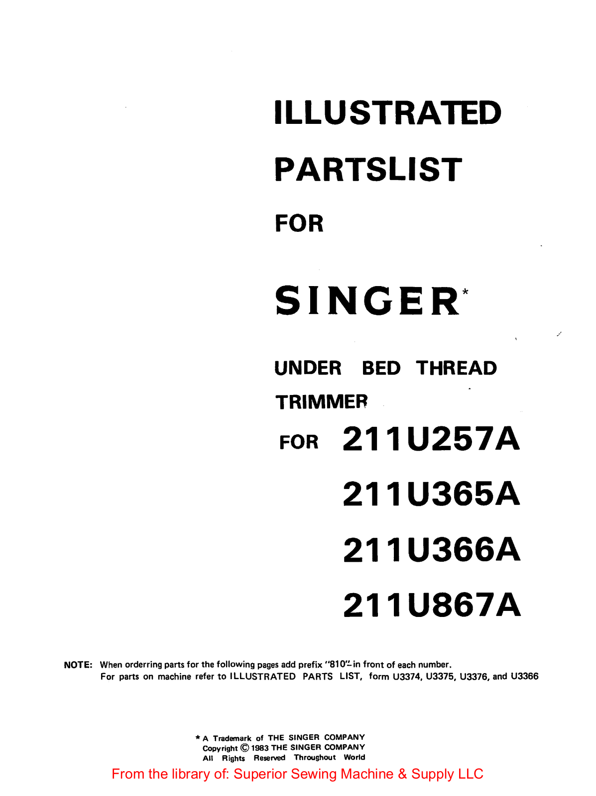 Singer 211U257, 211U365, 211U366, 211U867 User Manual - ManualMachine.com