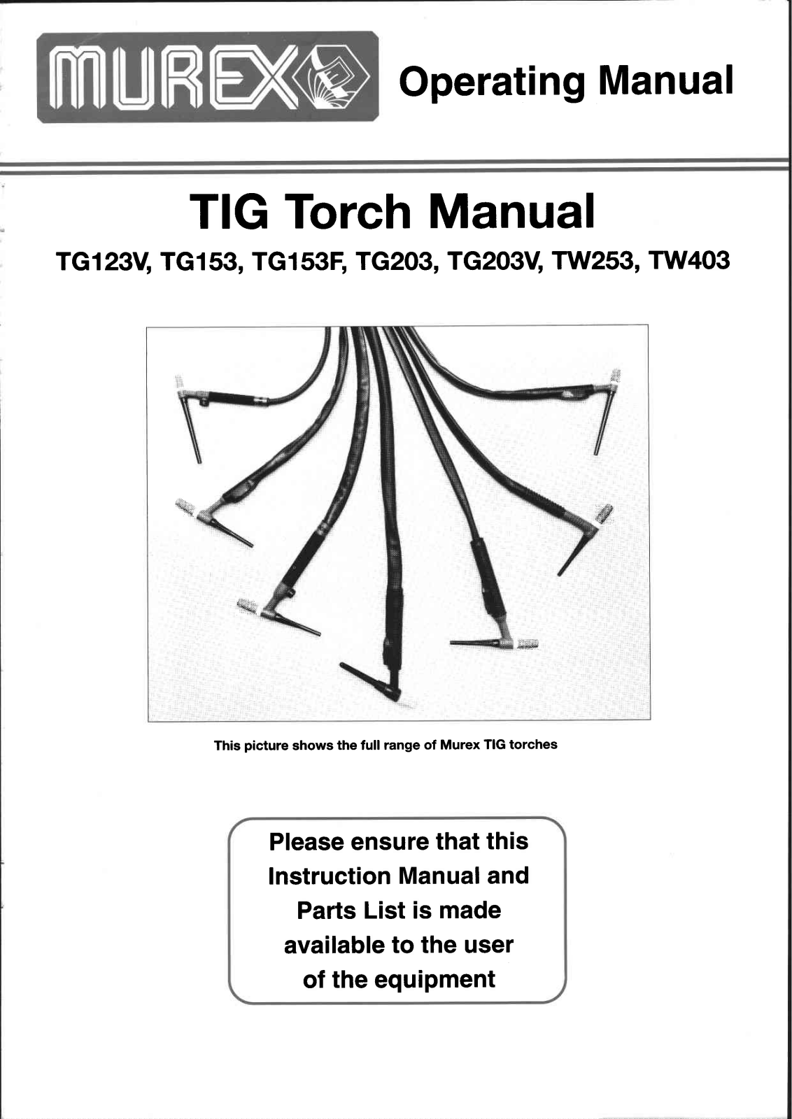 ESAB TIG Torch Manual Instruction manual / Spare parts list (Replacement parts)