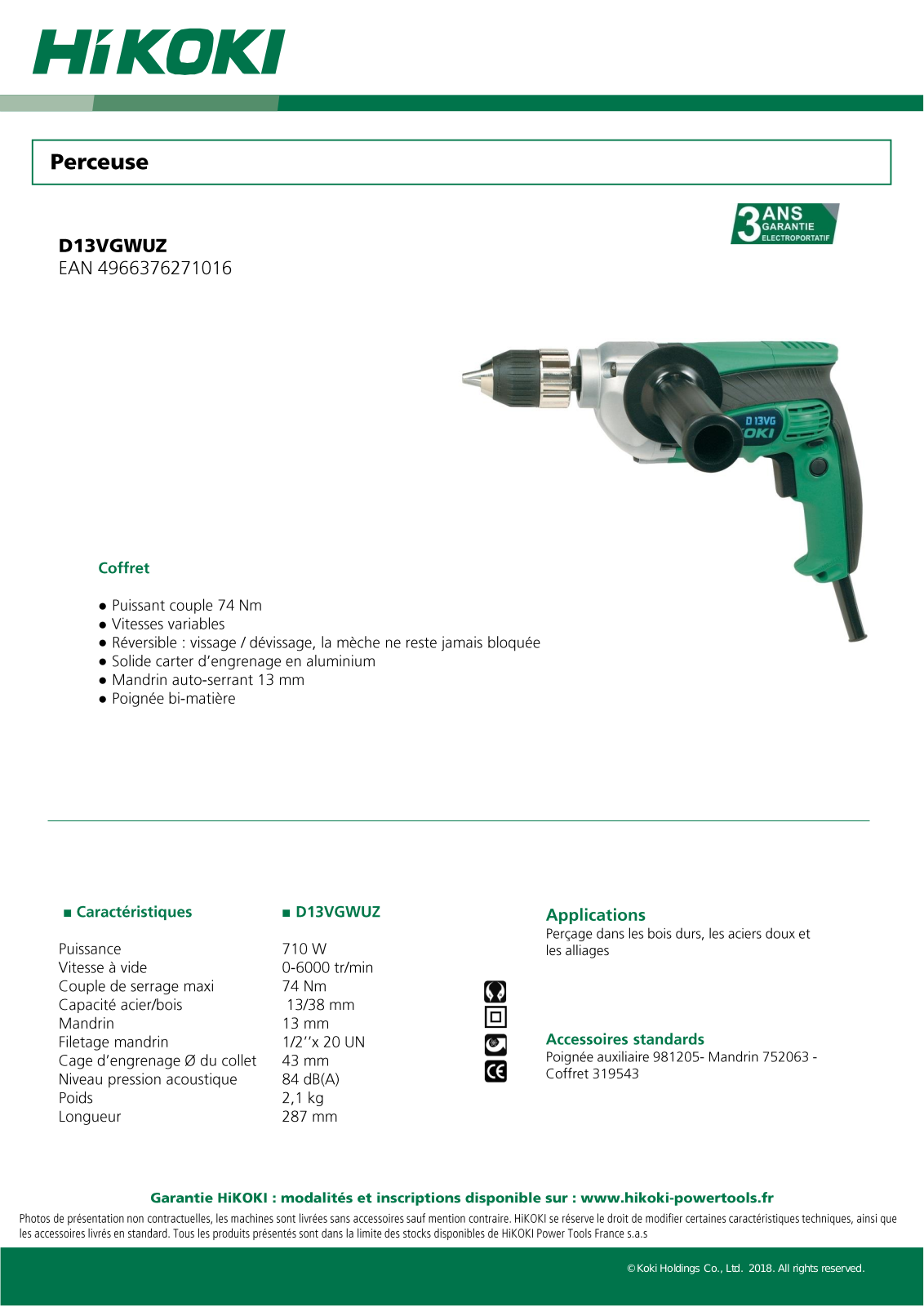 Hikoki D13VGWUZ Specification - ManualMachine.com
