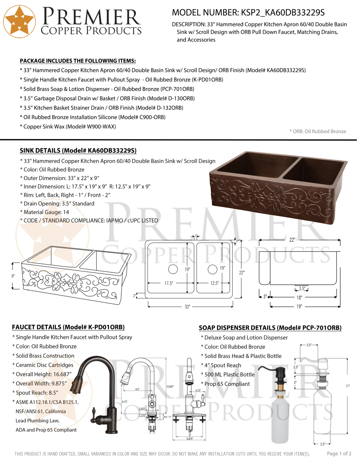 Premier Copper Products IER1878 Specifications - ManualMachine.com