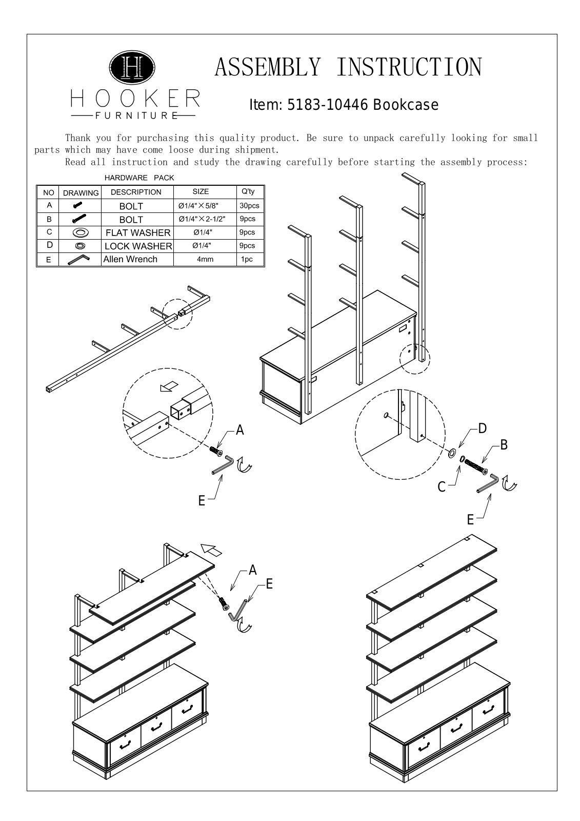 Hooker Furniture 518310446 Assembly Guide