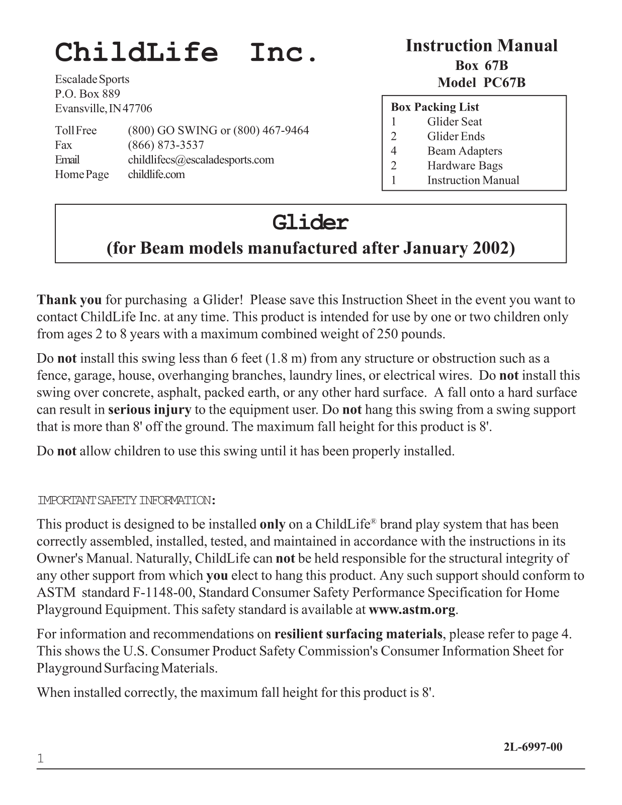 Escalade sports PC67B User Manual