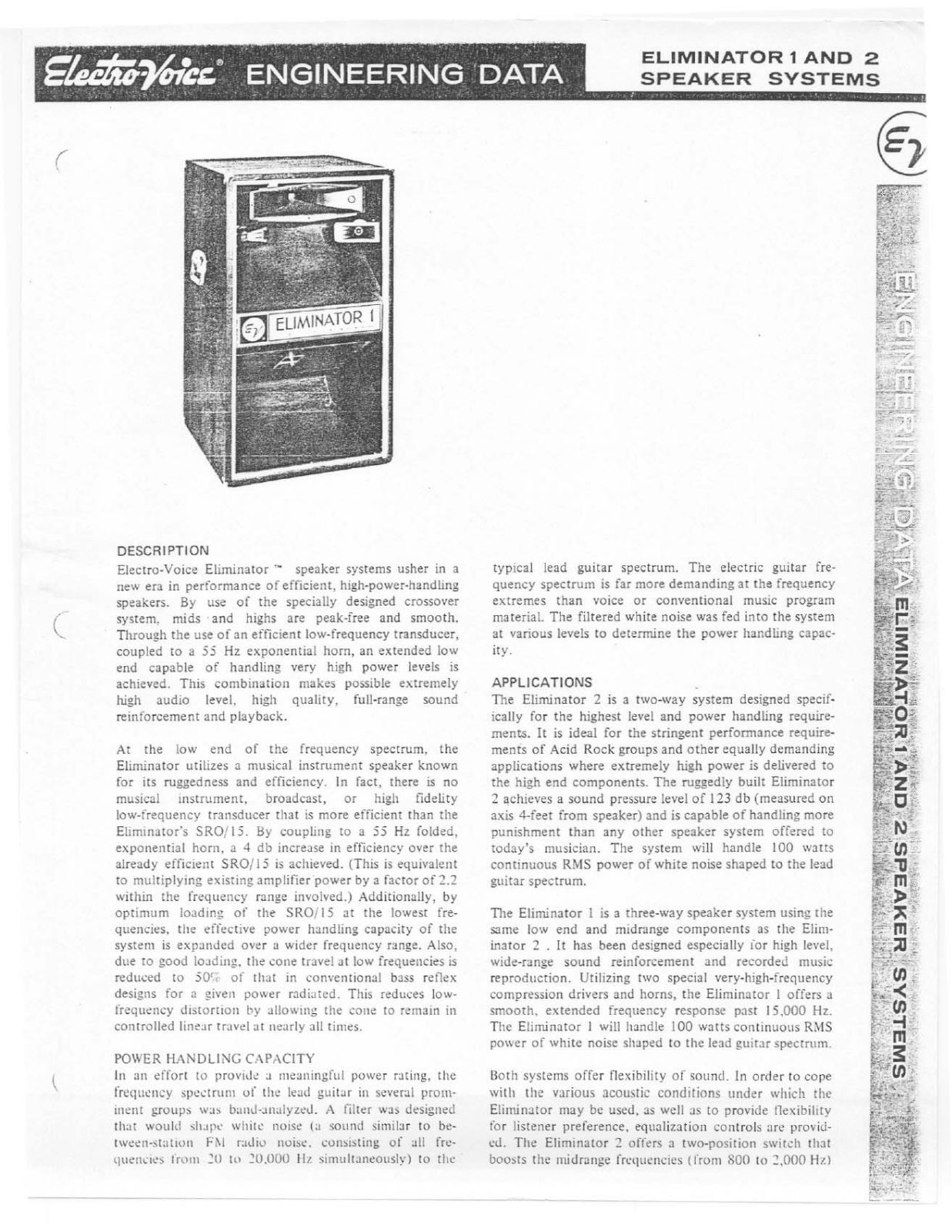 Electro-voice ELIMINATOR 2, ELIMINATOR 1 DATASHEET