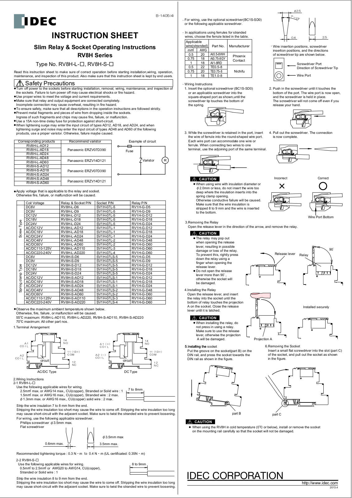 Idec RV8H-L-AD12, RV8H-L-AD18, RV8H-L-AD24, RV8H-L-AD48, RV8H-L-AD60 User guide