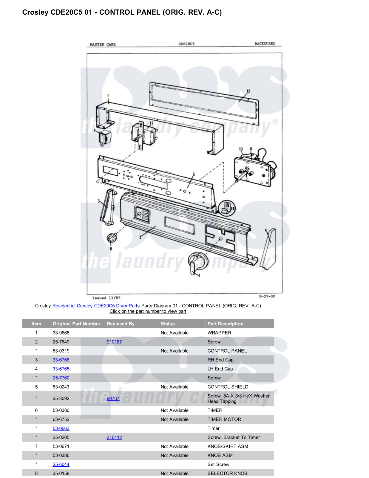 Crosley CDE20C5 Parts Diagram