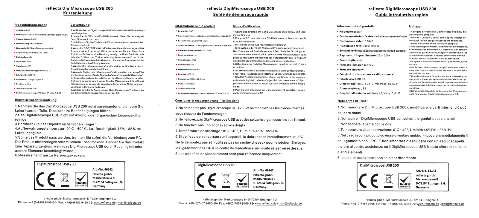 Reflecta DigiMicroscope USB 200 User guide