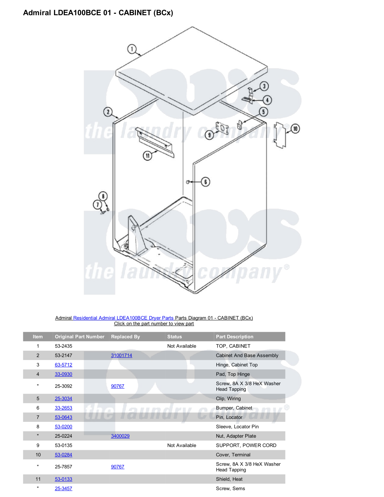 Admiral LDEA100BCE Parts Diagram