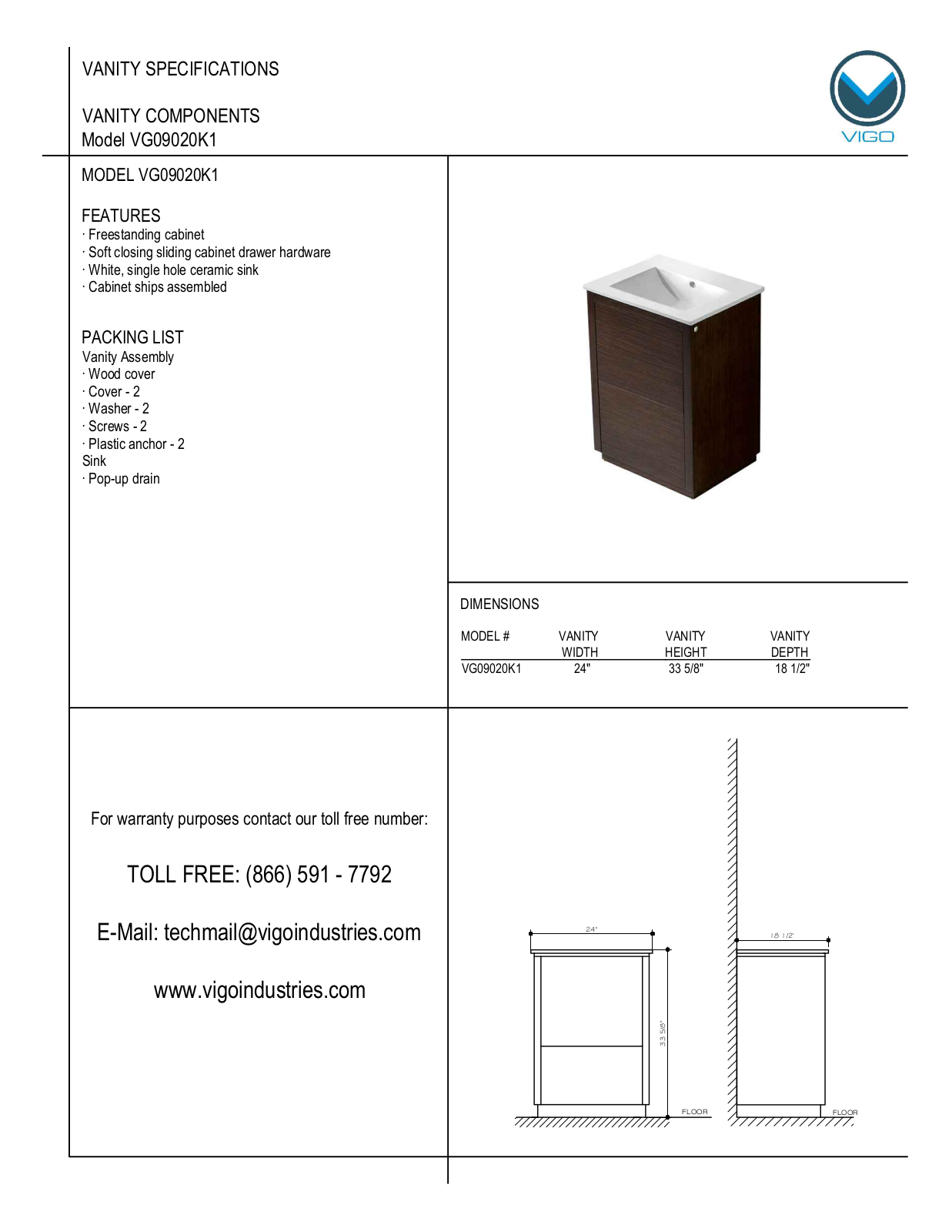 Vigo VG09020K1 User Manual