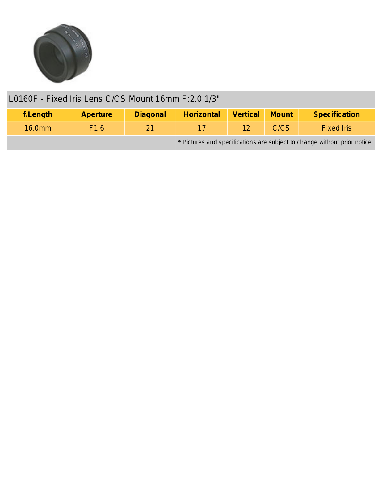 COP-USA L160F Specsheet