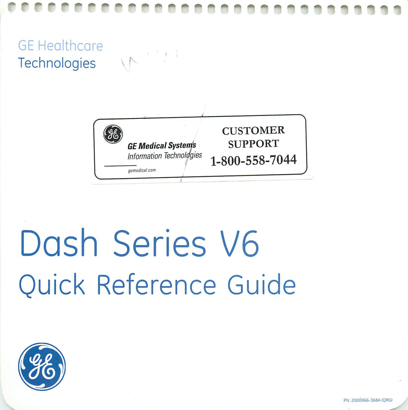 GE Dash V6 Quick reference guide