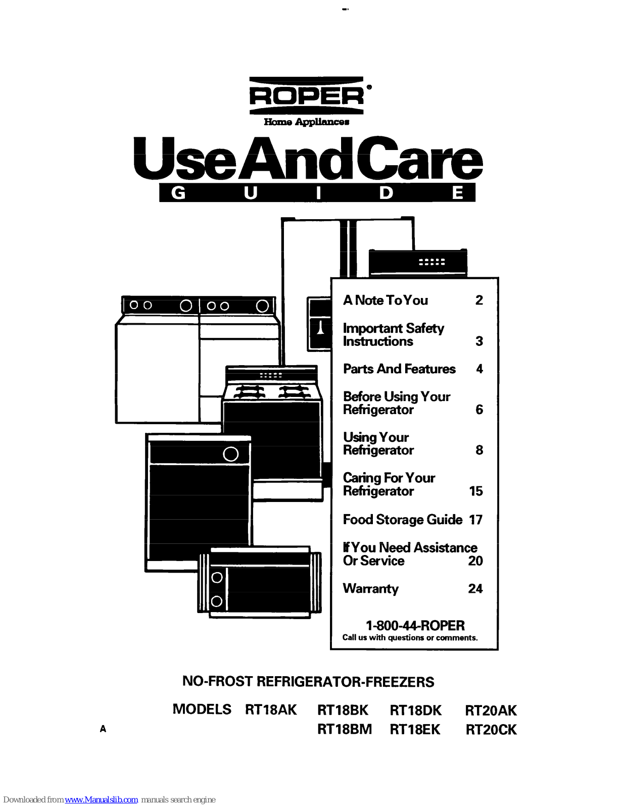 Roper A RT18BM, RT18EK, RTZOCK, RT18AK, RT18BK Use And Care Manual - ManualMachine.com