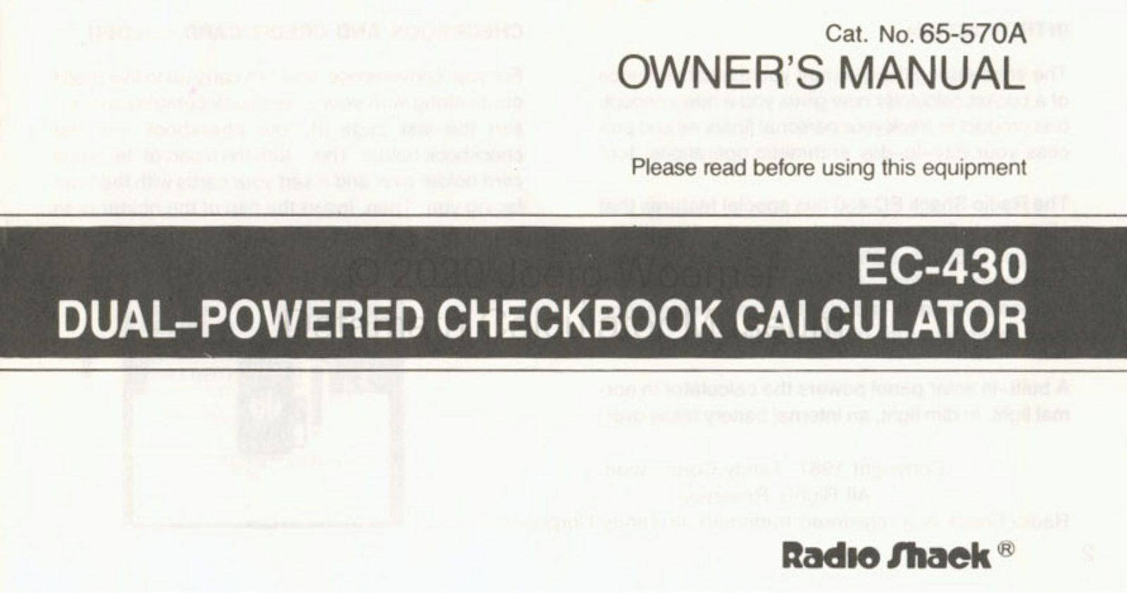 Radio Shack EC-430 User Manual