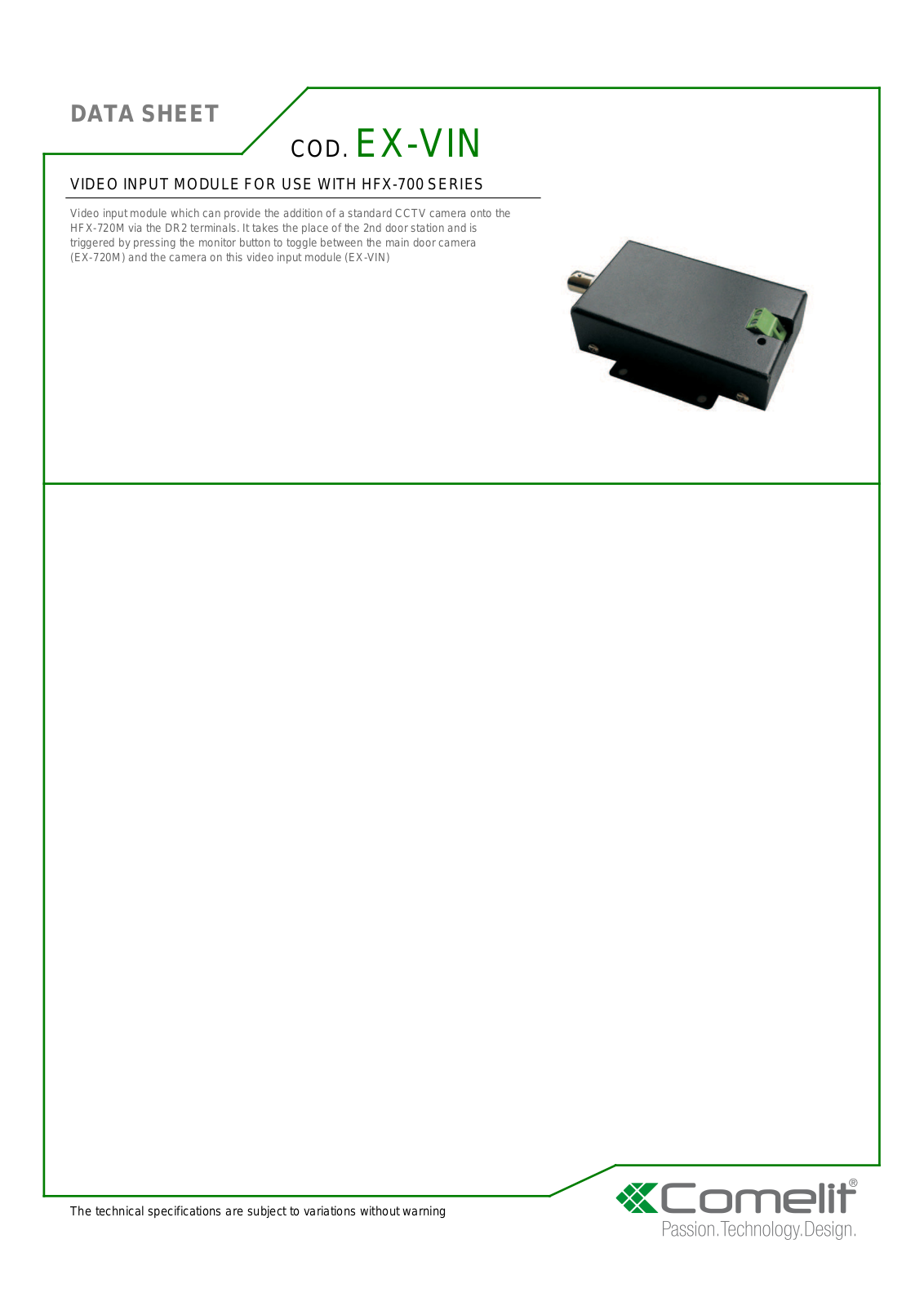 Comelit EX-VIN Specsheet - ManualMachine.com