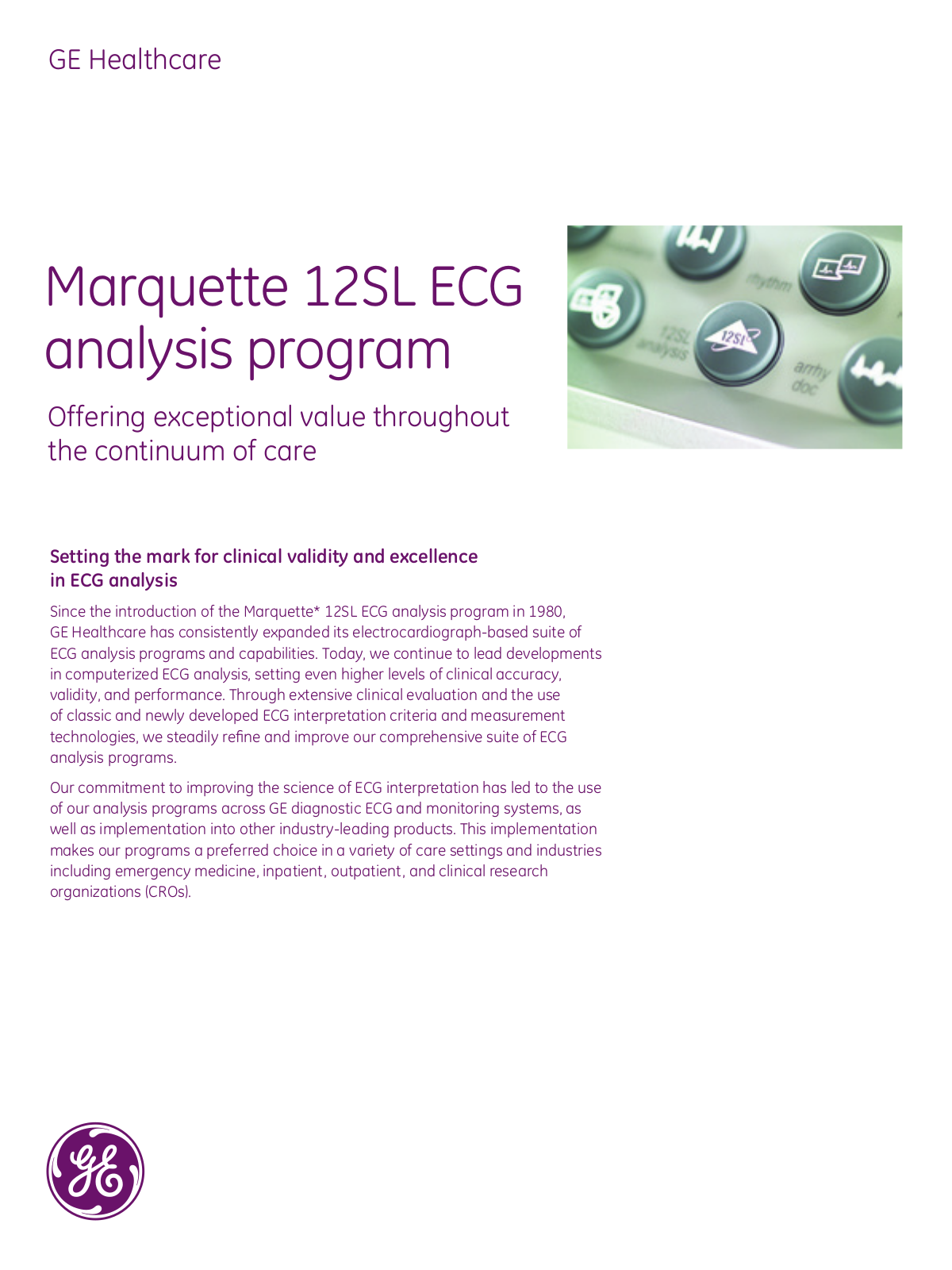 GE Healthcare Marquette 12SL ECG Brochure