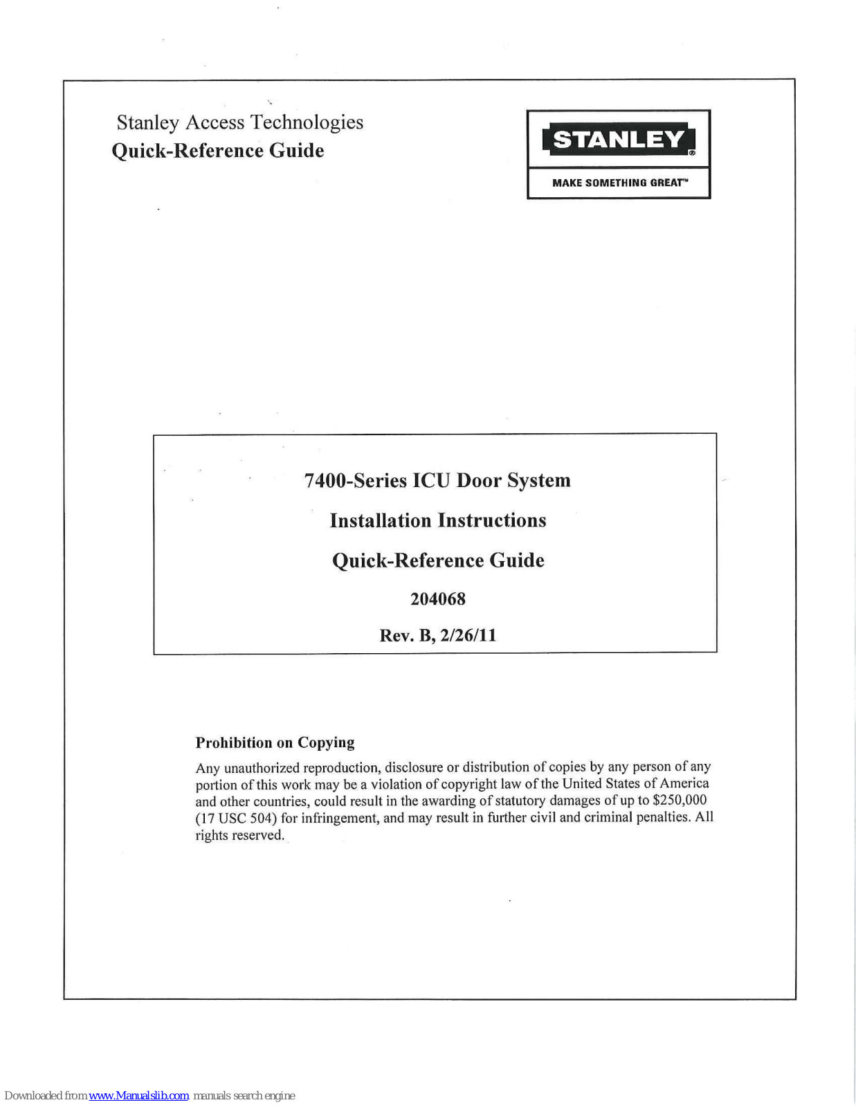 Stanley 7400-Series Quick Reference Manual - ManualMachine.com