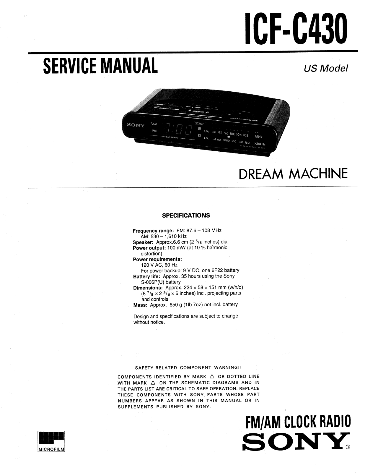 Sony ICFC-430 Service manual