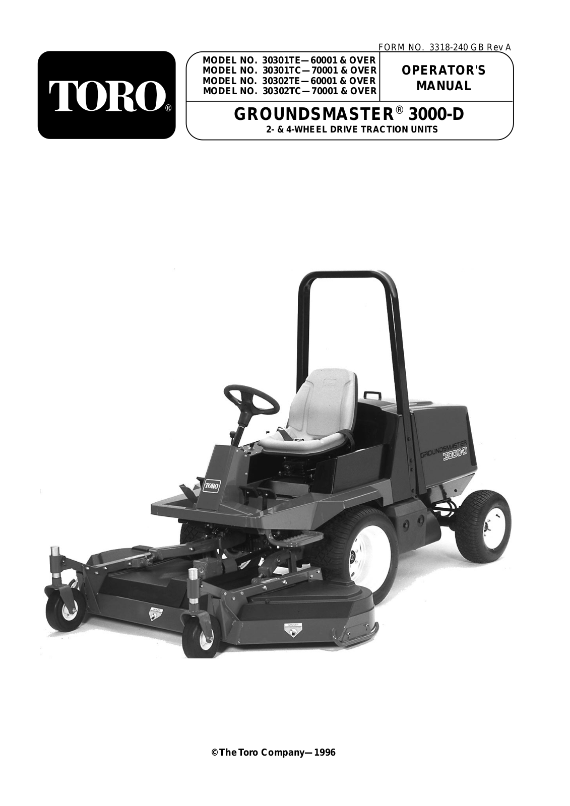 Toro 30301TC, 30302TC, 30302TE, GROUNDSMASTER 3000-D, 30301TE Operator's Manual