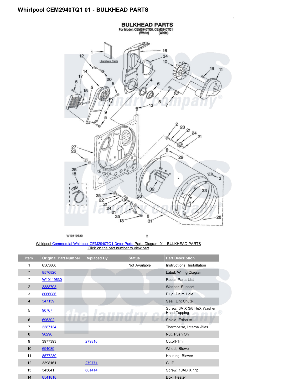 Whirlpool CEM2940TQ1 Parts Diagram