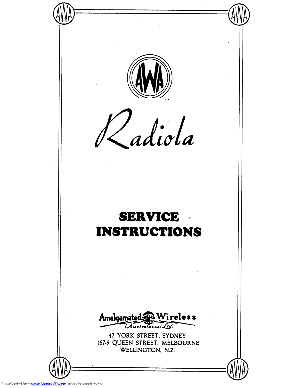 AWA radiola Service Instructions Manual