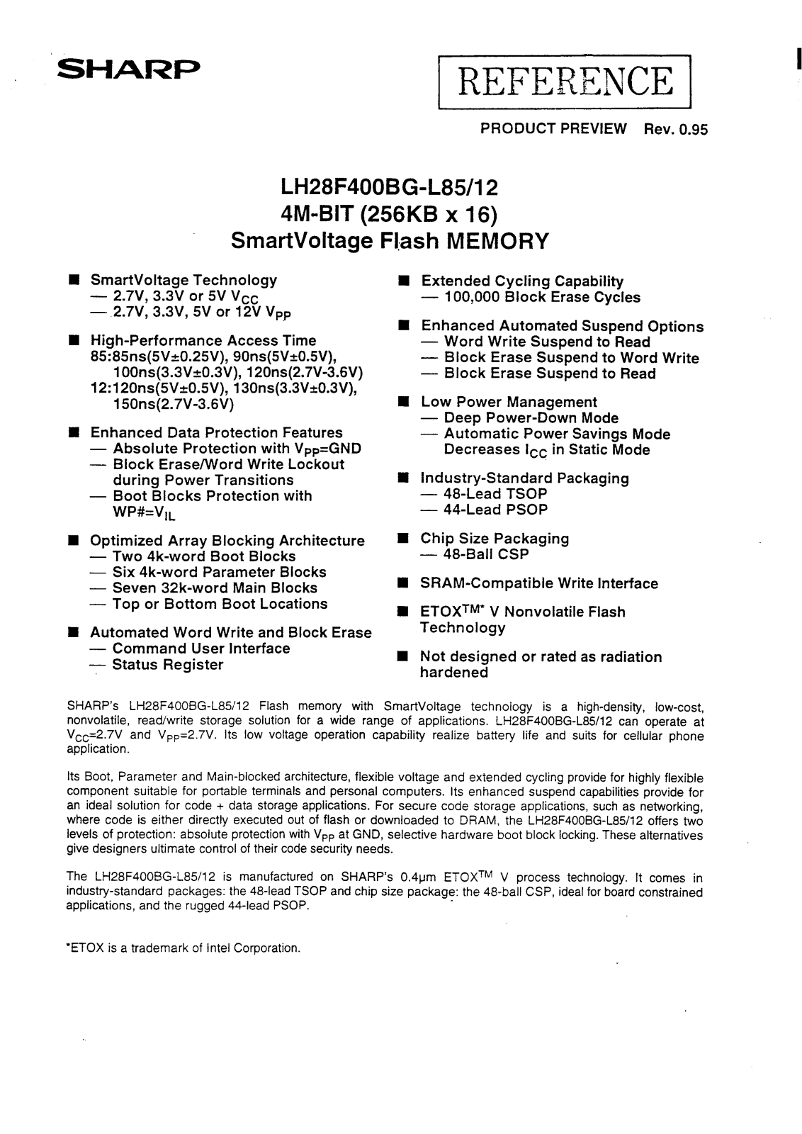 Sharp LH28F400BGN-TL85, LH28F400BGN-TL12, LH28F400BG-L150, LH28F400BG-L130, LH28F400BG-L120 Datasheet