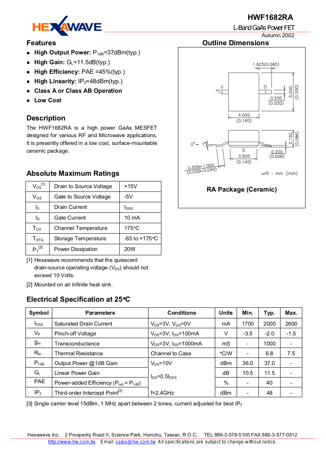 HWTW HWF1682RA Datasheet