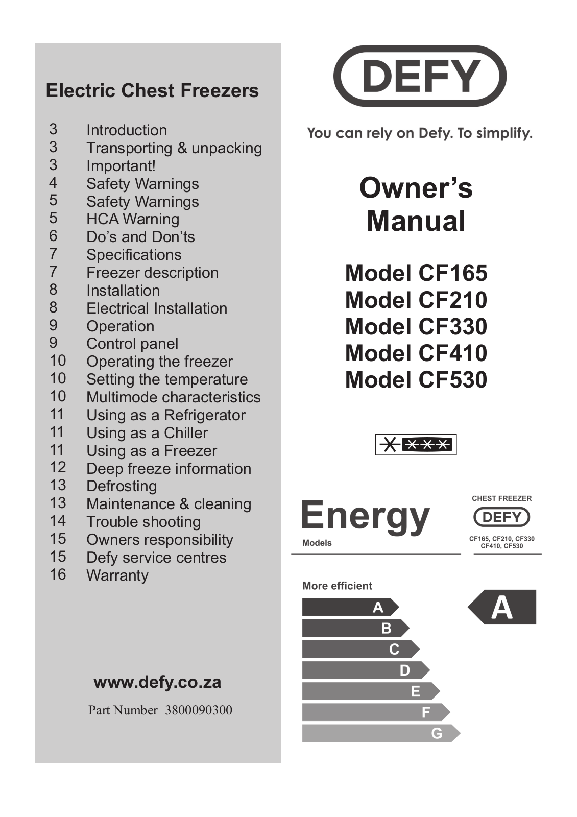 Defy CF410, CF330, CF530, CF210 User Manual