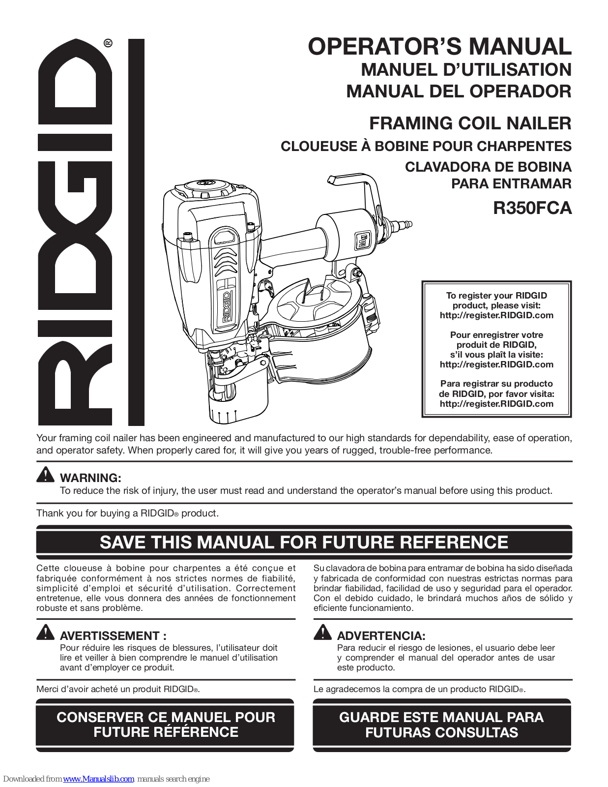 RIDGID R350FCA Operator's Manual