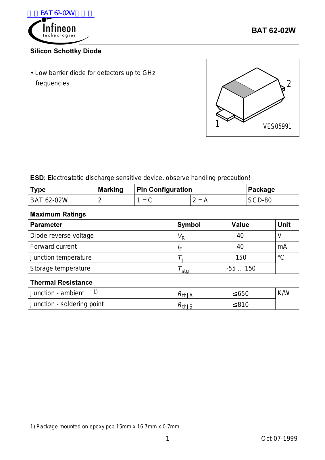 INFINEON BAT 62-02W User Manual