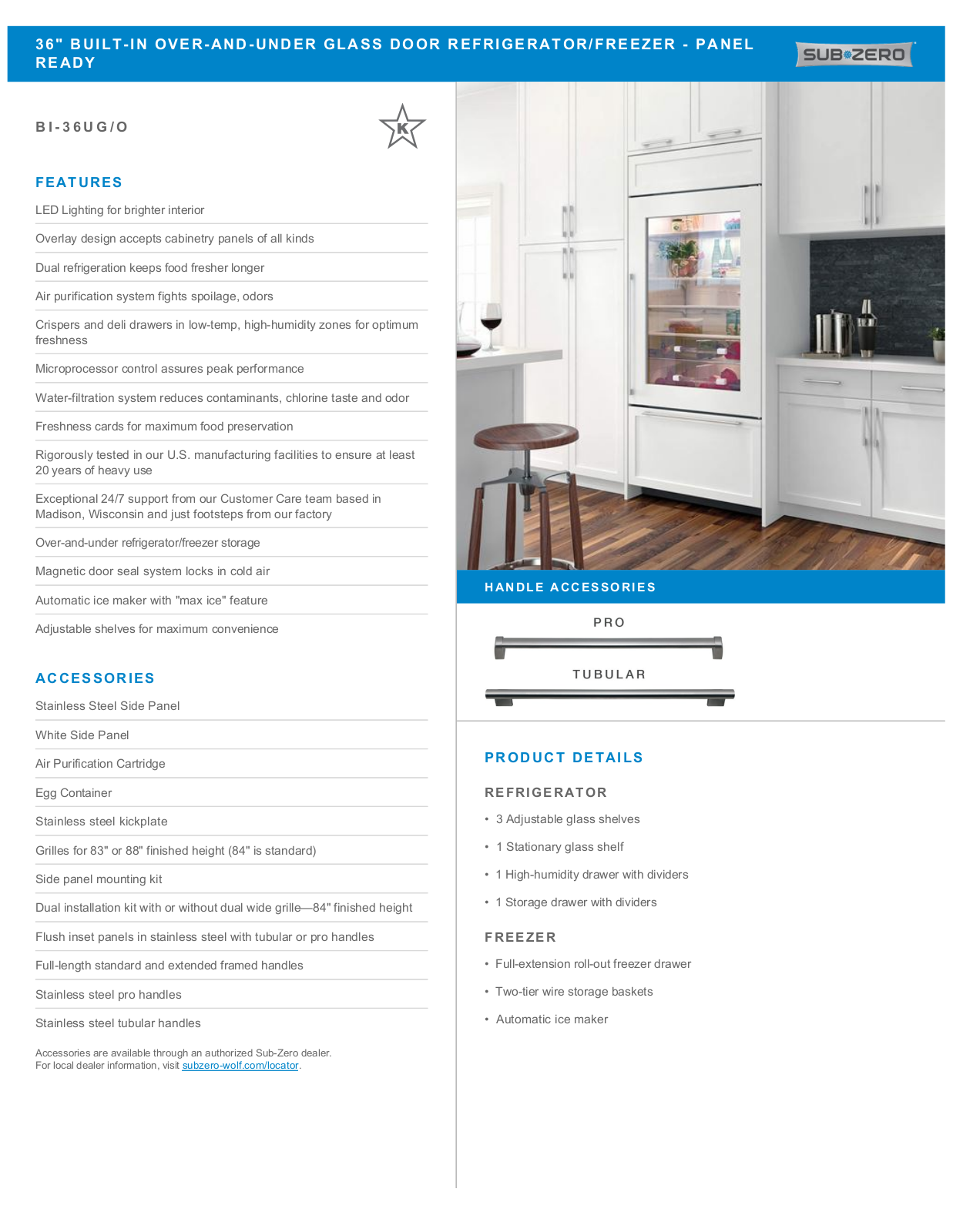 Sub-Zero BI36UGO, BI36UGORH, BI36UGOLH Specification Sheet