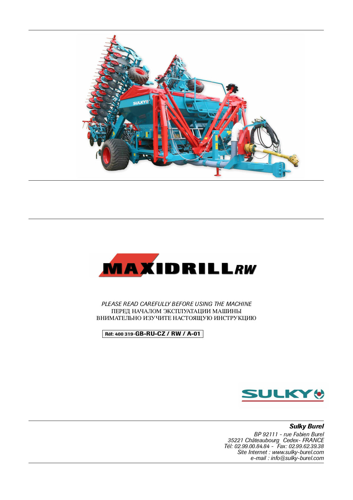 Sulky Maxidrill RW User Manual