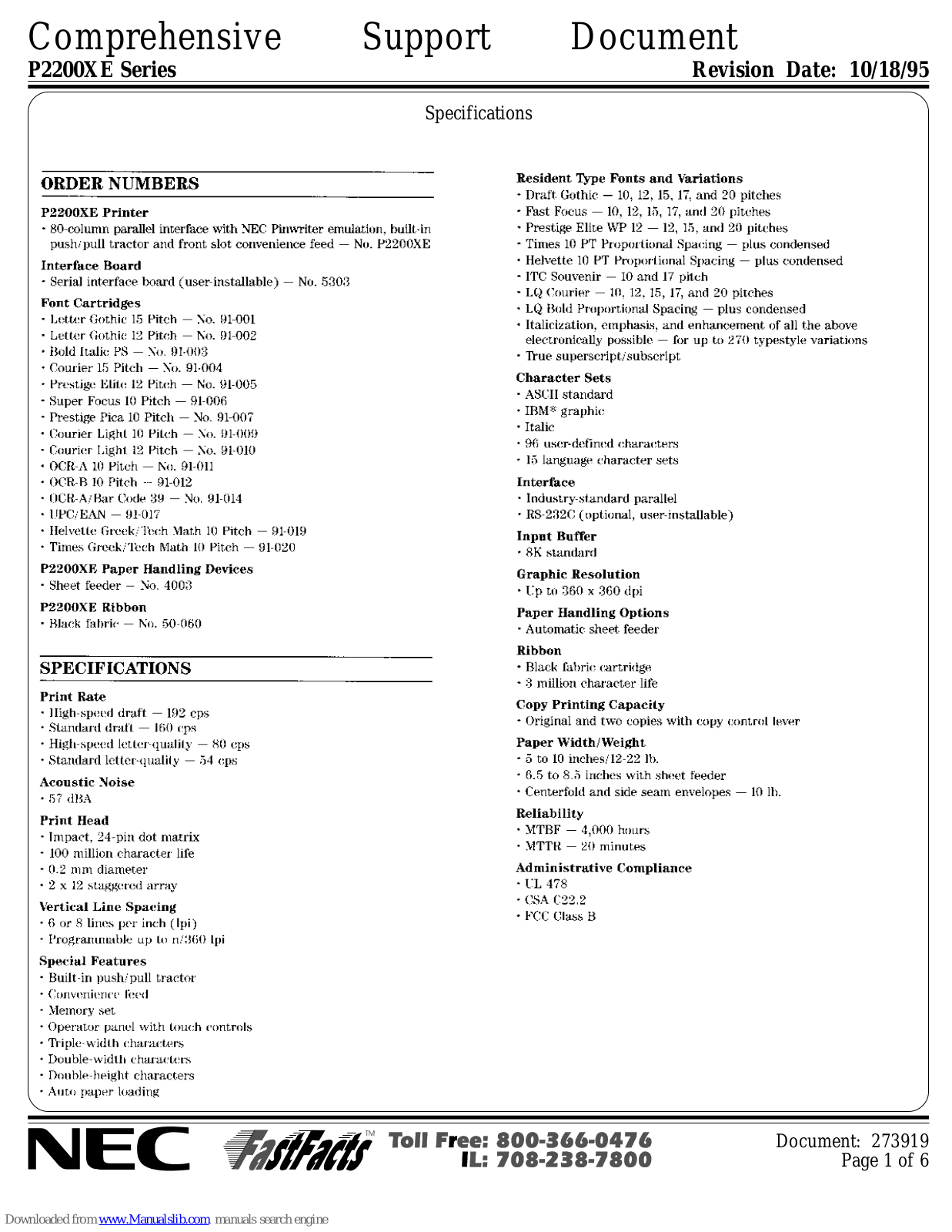 NEC P2200XE Specifications