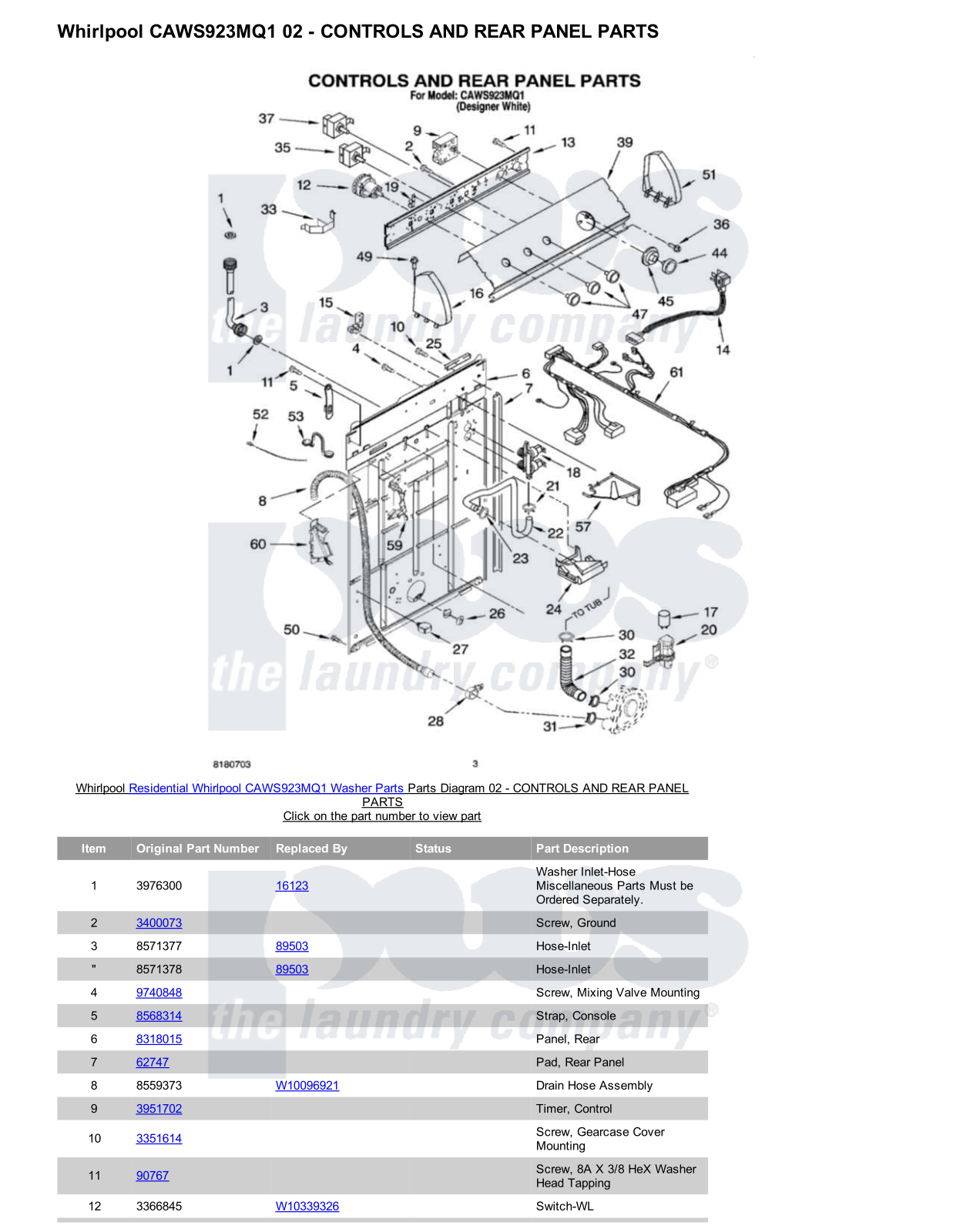 Whirlpool CAWS923MQ1 Parts Diagram