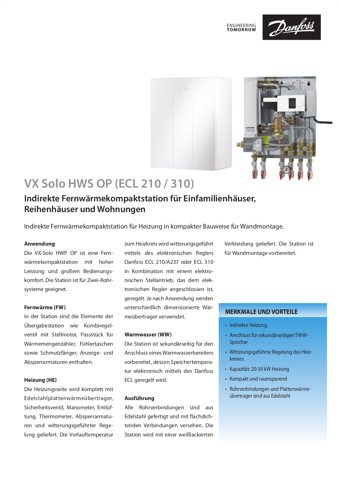 Danfoss VX Solo HWS OP Fact sheet