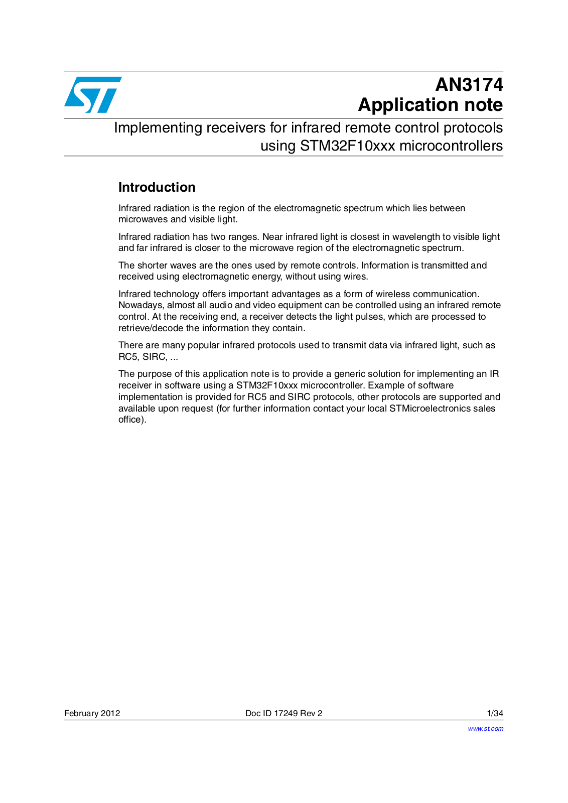 ST AN3174 Application note