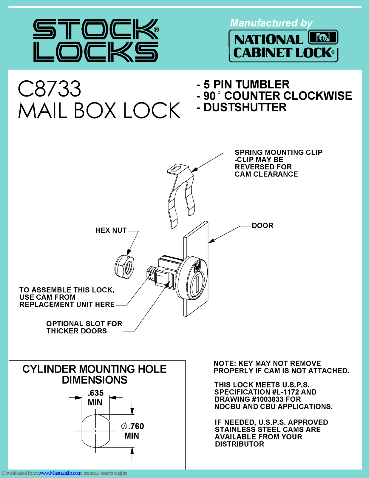 Stock Loks C8733 Instruction Sheet - ManualMachine.com