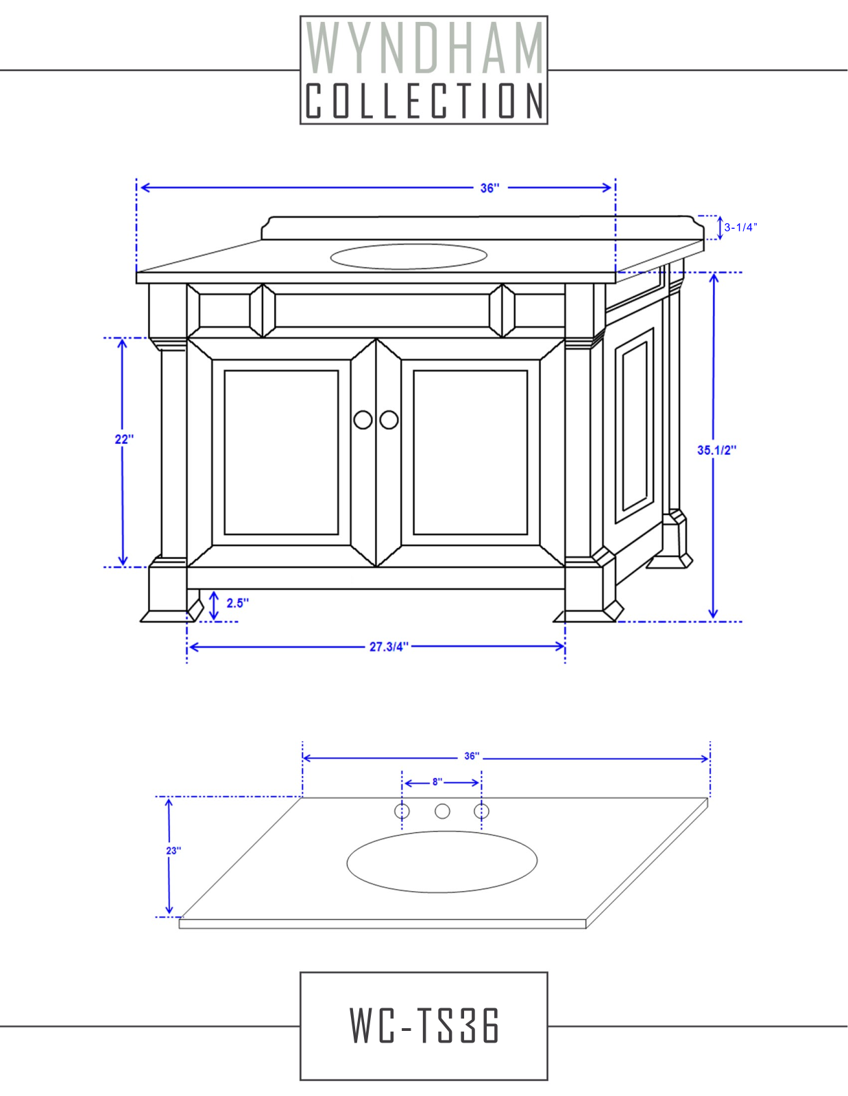 Wyndham Collection WCVTS36WHCW Specifications