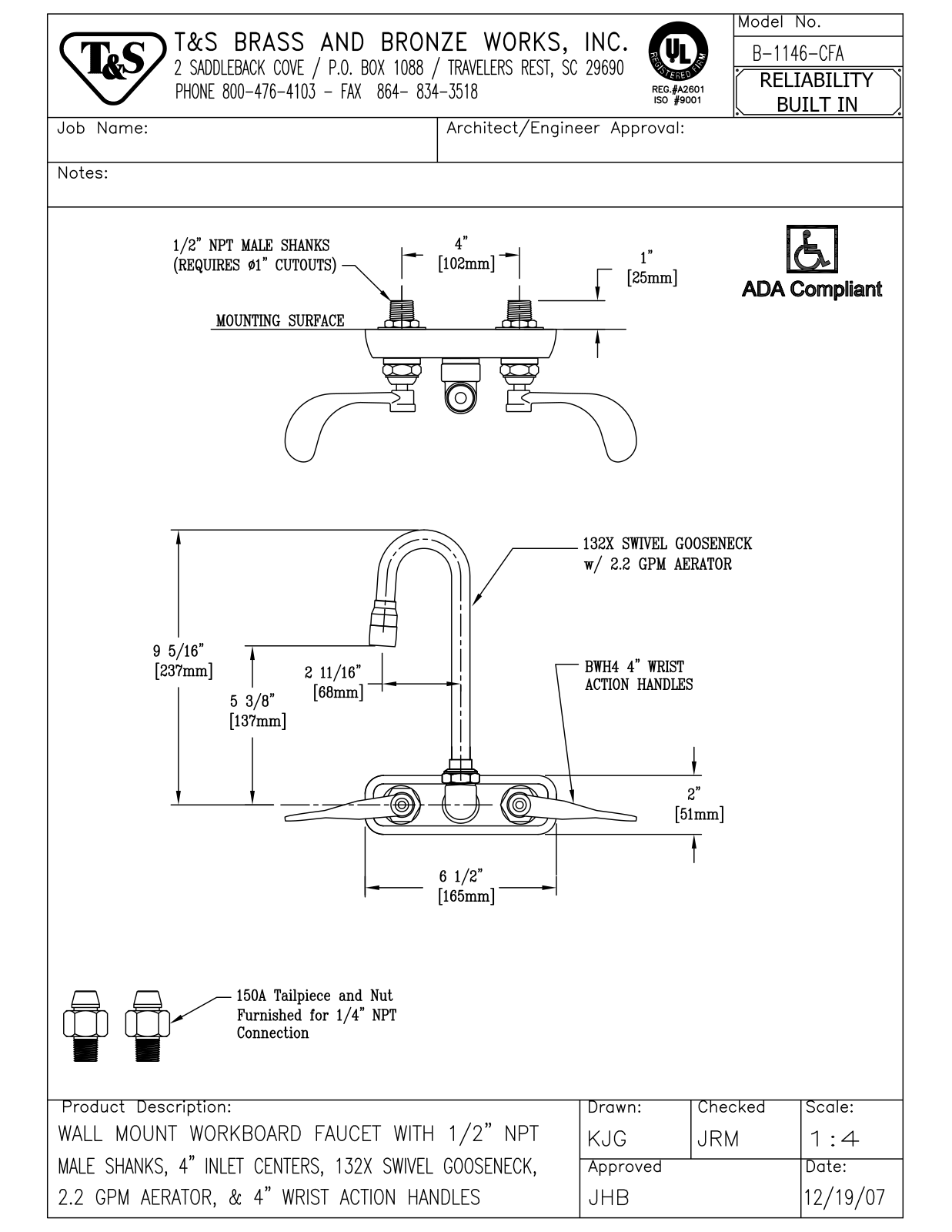 T&S Brass B-1146-CFA User Manual